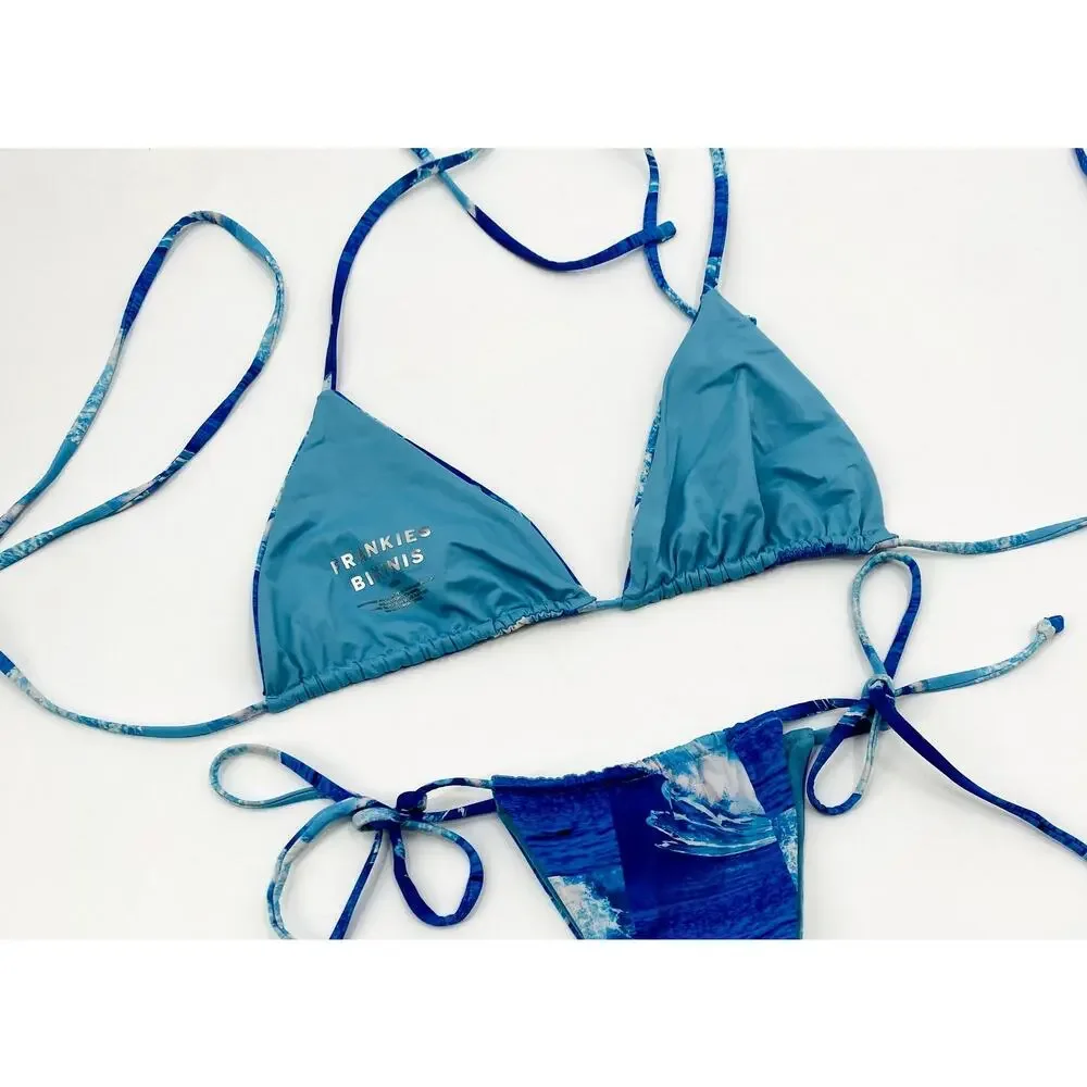 Frankie's Bikinis tia waves Blue triangle bikini top